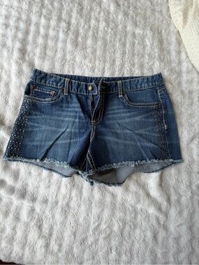 Cache Dark Blue Denim Cutoff Shorts with Studded Sides